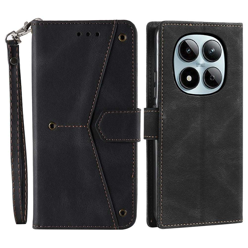 Xiaomi Redmi Note 15 Pro 4G (Global) Läderfodral Skarvningssömmar Plånboksfodral med handledsrem