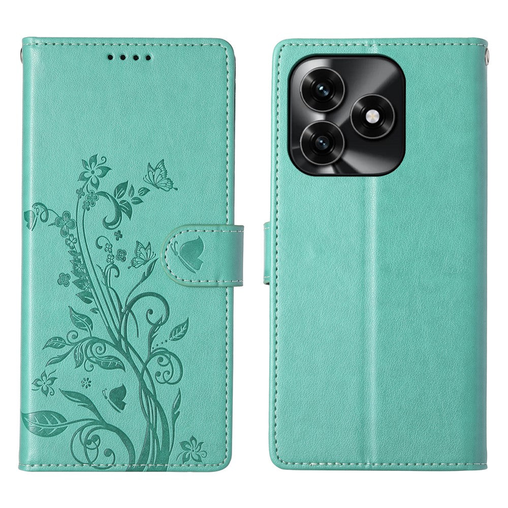 Wallet Case for Honor X5c Plus 4G  /  X5c 4G  /  Play10A 4G Butterfly Floral Imprint PU Leather Phone Cover with Wrist Strap