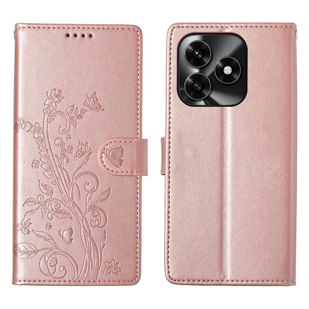 Wallet Case for Honor X5c Plus 4G  /  X5c 4G  /  Play10A 4G Butterfly Floral Imprint PU Leather Phone Cover with Wrist Strap