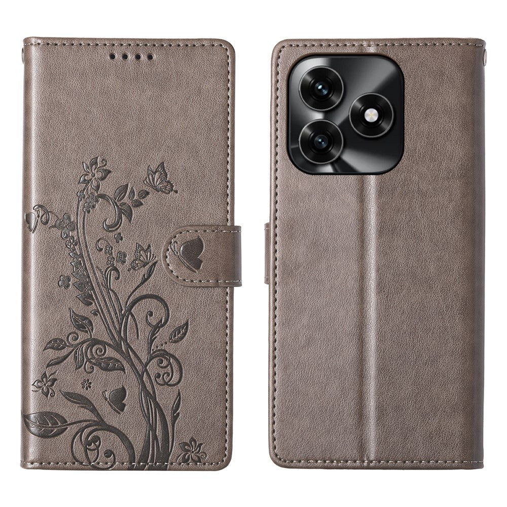Wallet Case for Honor X5c Plus 4G  /  X5c 4G  /  Play10A 4G Butterfly Floral Imprint PU Leather Phone Cover with Wrist Strap