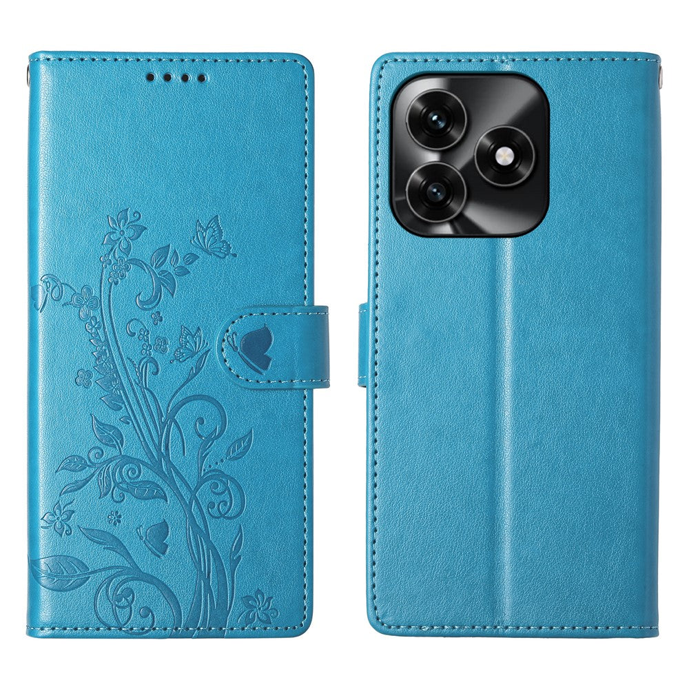 Wallet Case for Honor X5c Plus 4G  /  X5c 4G  /  Play10A 4G Butterfly Floral Imprint PU Leather Phone Cover with Wrist Strap