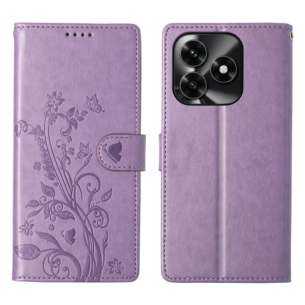 Wallet Case for Honor X5c Plus 4G  /  X5c 4G  /  Play10A 4G Butterfly Floral Imprint PU Leather Phone Cover with Wrist Strap