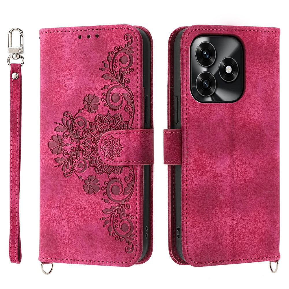 Wallet Case For Honor X5c Plus 4G  /  X5c 4G  /  Play10A 4G Flower Pattern PU Leather Phone Cover with Strap