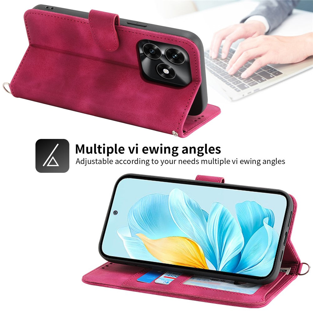 Wallet Case For Honor X5c Plus 4G  /  X5c 4G  /  Play10A 4G Flower Pattern PU Leather Phone Cover with Strap