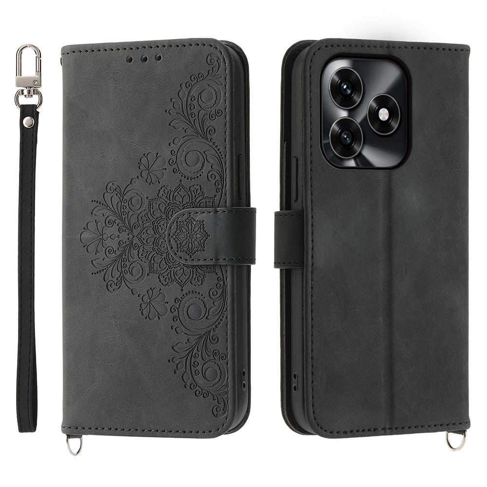 Wallet Case For Honor X5c Plus 4G  /  X5c 4G  /  Play10A 4G Flower Pattern PU Leather Phone Cover with Strap