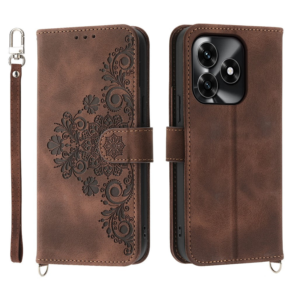Wallet Case For Honor X5c Plus 4G  /  X5c 4G  /  Play10A 4G Flower Pattern PU Leather Phone Cover with Strap