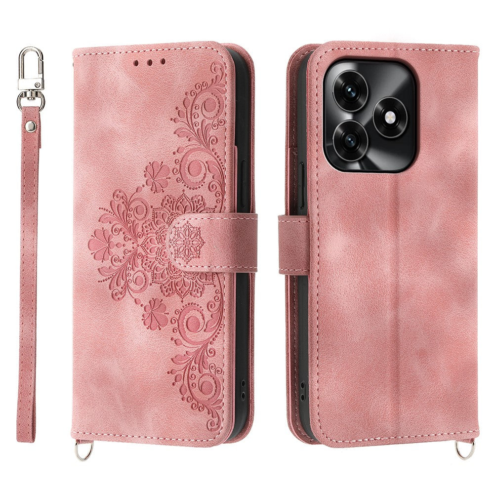 Wallet Case For Honor X5c Plus 4G  /  X5c 4G  /  Play10A 4G Flower Pattern PU Leather Phone Cover with Strap