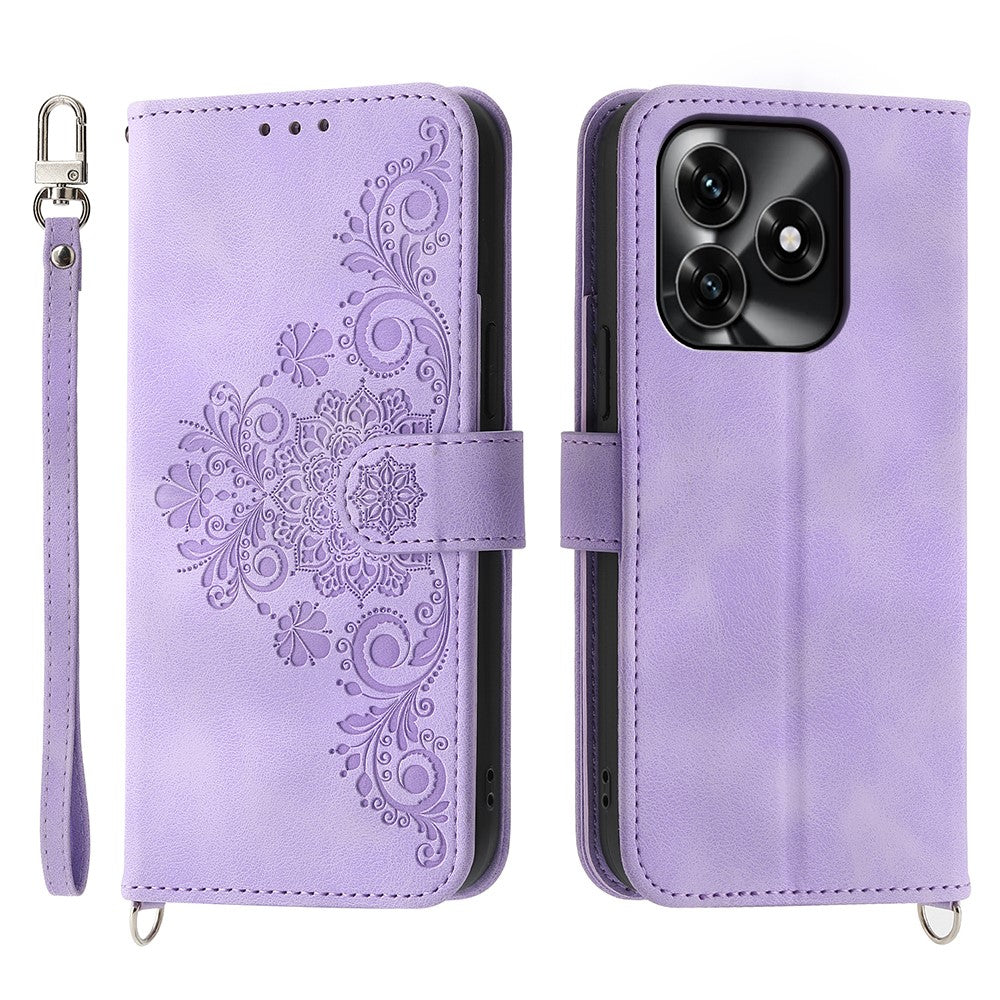 Wallet Case For Honor X5c Plus 4G  /  X5c 4G  /  Play10A 4G Flower Pattern PU Leather Phone Cover with Strap