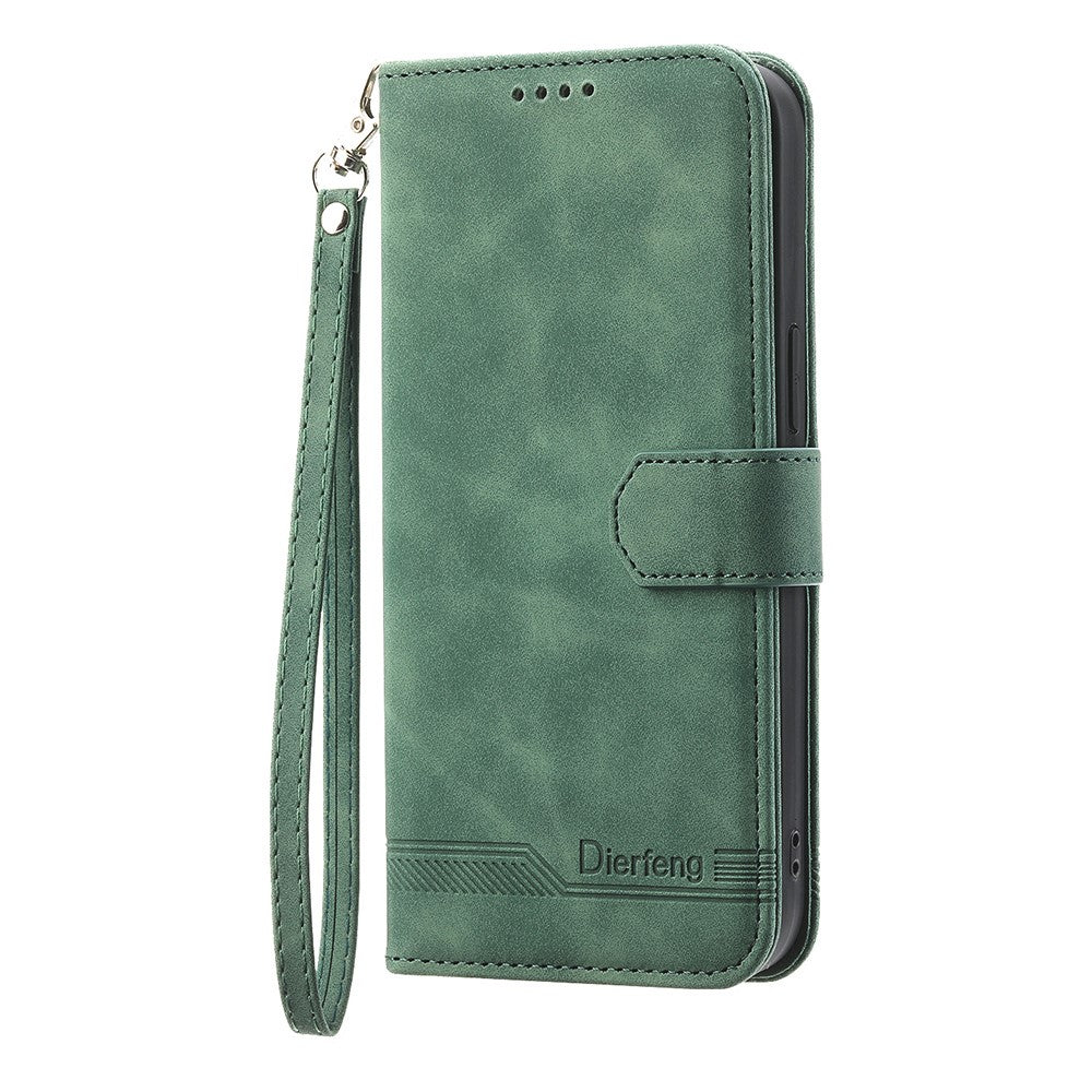 DIERFENG DF-03 Leather Case For Honor X5c Plus 4G  /  X5c 4G  /  Play10A 4G Lines Imprint Wallet Phone Cover with Wrist Strap