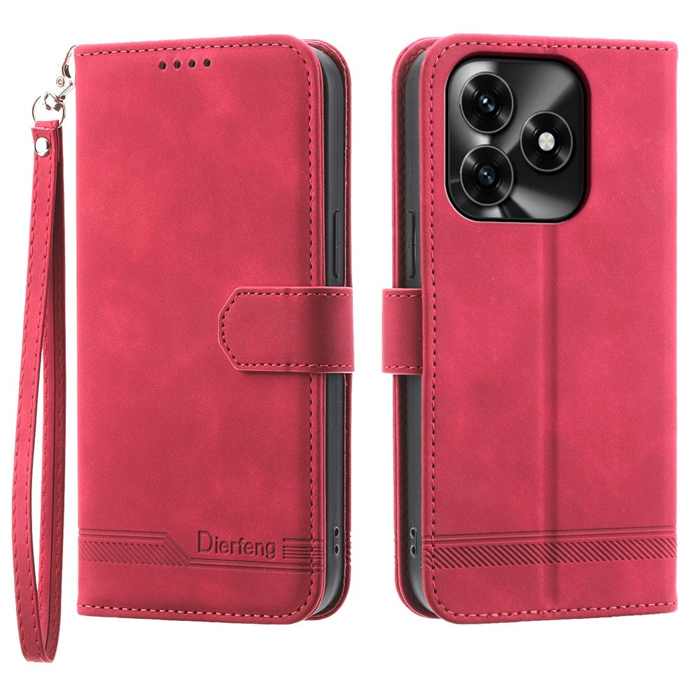 DIERFENG DF-03 Leather Case For Honor X5c Plus 4G  /  X5c 4G  /  Play10A 4G Lines Imprint Wallet Phone Cover with Wrist Strap