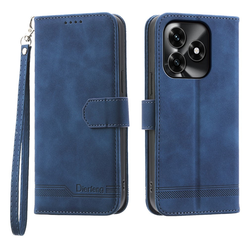 DIERFENG DF-03 Leather Case For Honor X5c Plus 4G  /  X5c 4G  /  Play10A 4G Lines Imprint Wallet Phone Cover with Wrist Strap