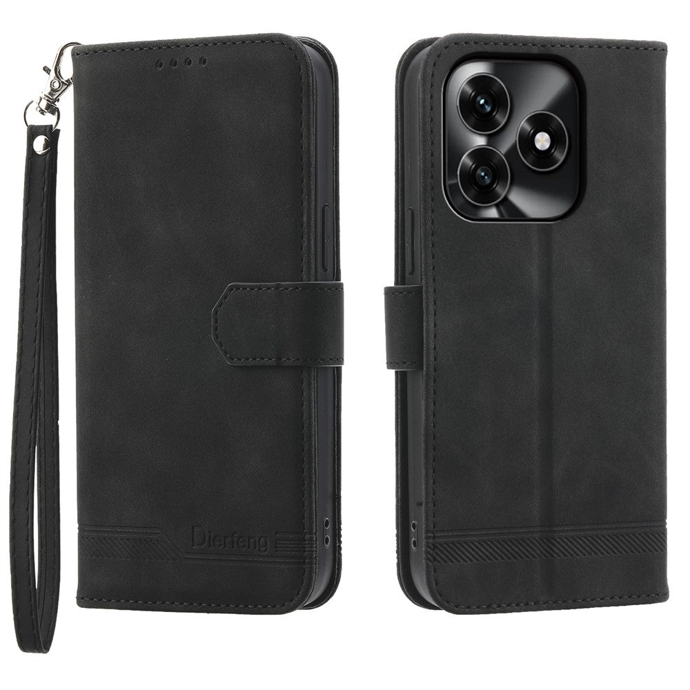 DIERFENG DF-03 Leather Case For Honor X5c Plus 4G  /  X5c 4G  /  Play10A 4G Lines Imprint Wallet Phone Cover with Wrist Strap