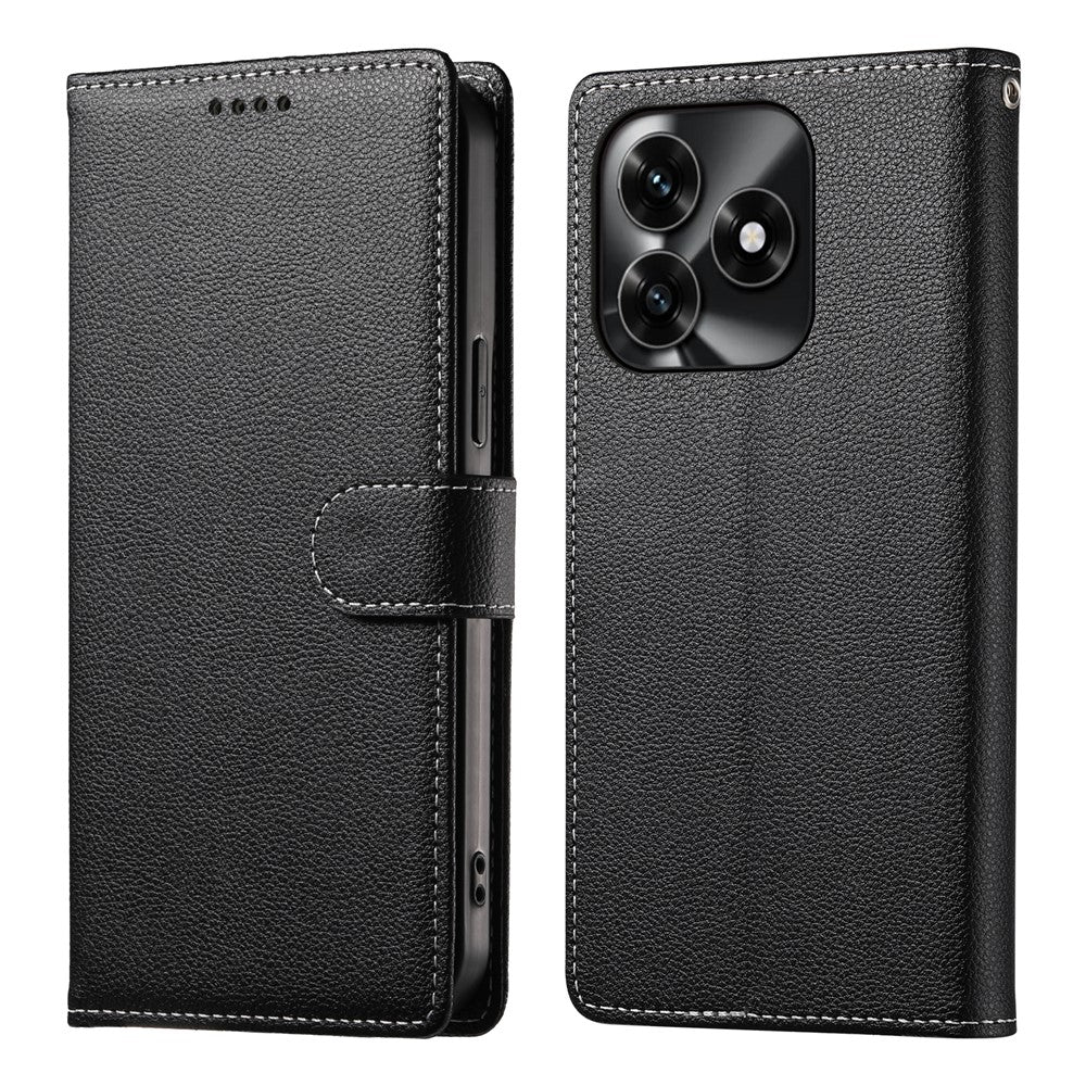 Wallet Case For Honor X5c Plus 4G  /  X5c 4G  /  Play10A 4G Magnetic Snap Litchi Texture Leather Phone Cover with Wrist Strap