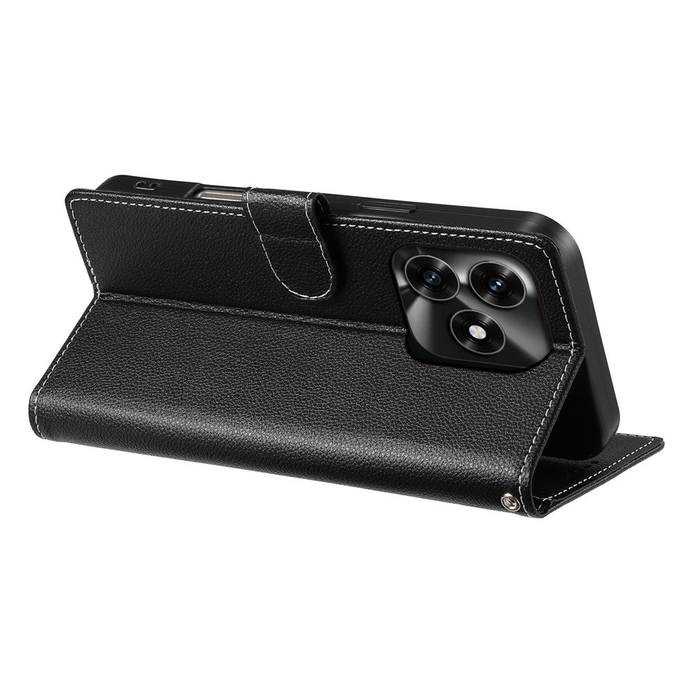 Wallet Case For Honor X5c Plus 4G  /  X5c 4G  /  Play10A 4G Magnetic Snap Litchi Texture Leather Phone Cover with Wrist Strap