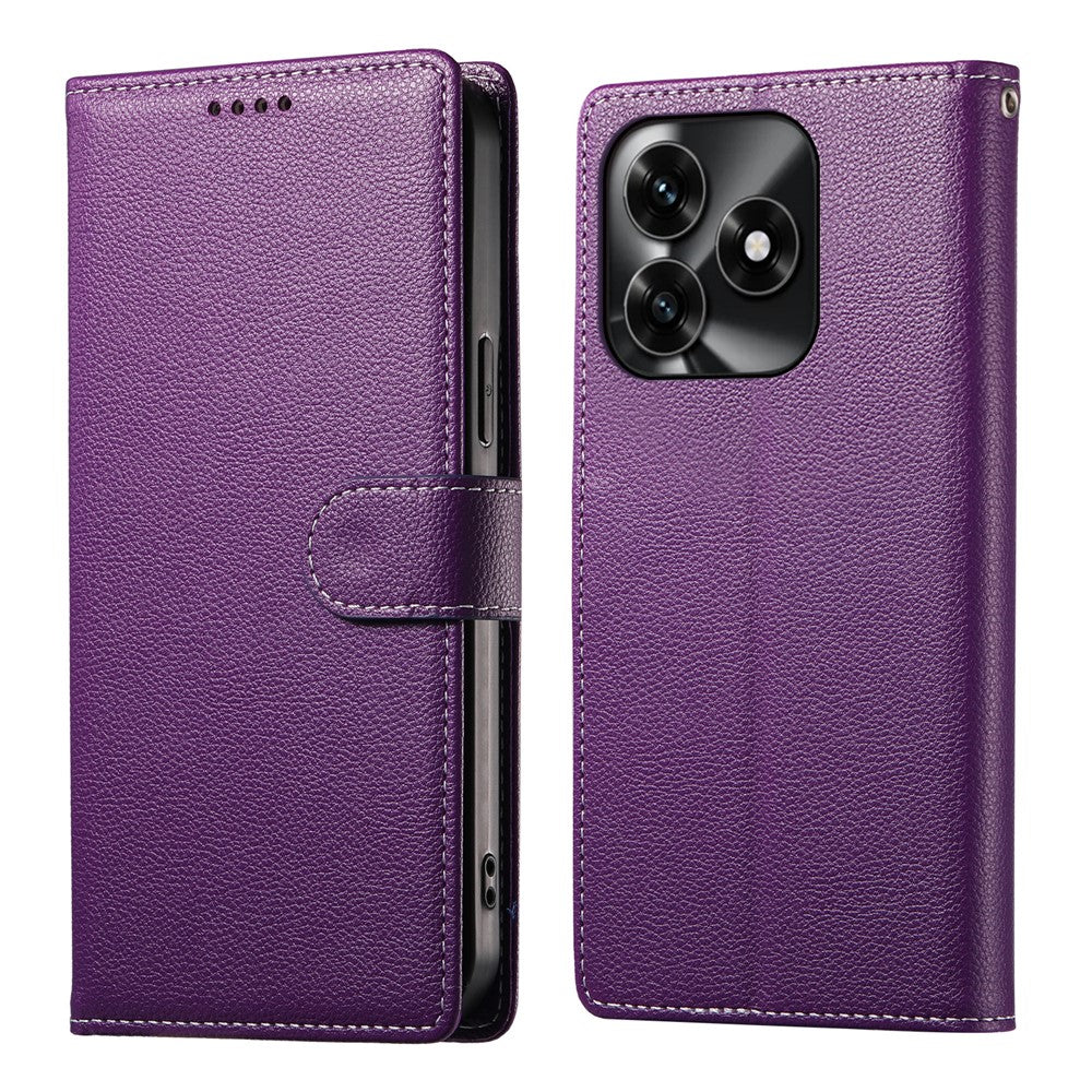 Wallet Case For Honor X5c Plus 4G  /  X5c 4G  /  Play10A 4G Magnetic Snap Litchi Texture Leather Phone Cover with Wrist Strap