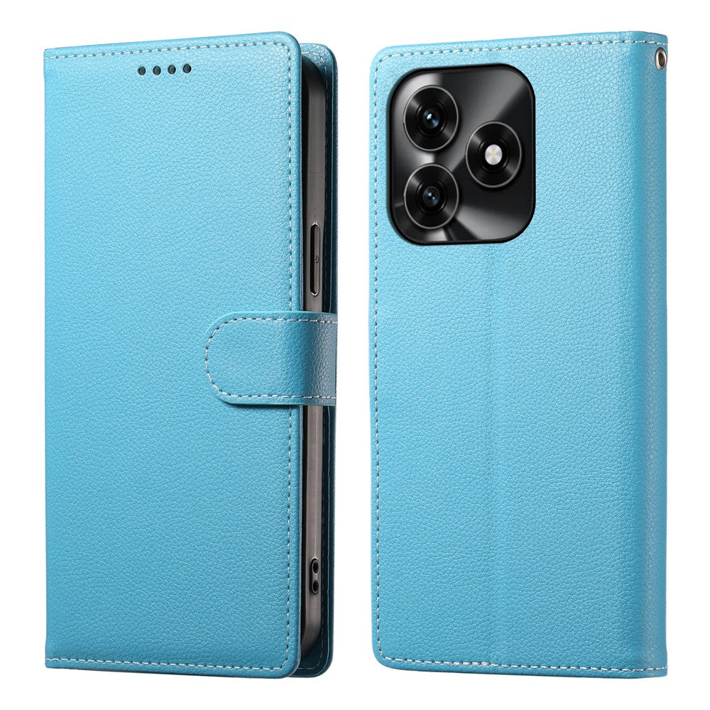 Wallet Case For Honor X5c Plus 4G  /  X5c 4G  /  Play10A 4G Magnetic Snap Litchi Texture Leather Phone Cover with Wrist Strap