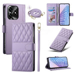 Wallet Case For Honor X5c Plus 4G  /  X5c 4G  /  Play10A 4G Rhombus Stitching Stand Leather Phone Cover with Long  /  Short Strap