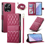 Wallet Case For Honor X5c Plus 4G  /  X5c 4G  /  Play10A 4G Rhombus Stitching Stand Leather Phone Cover with Long  /  Short Strap