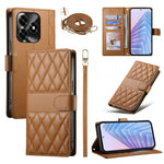 Wallet Case For Honor X5c Plus 4G  /  X5c 4G  /  Play10A 4G Rhombus Stitching Stand Leather Phone Cover with Long  /  Short Strap