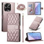 Wallet Case For Honor X5c Plus 4G  /  X5c 4G  /  Play10A 4G Rhombus Stitching Stand Leather Phone Cover with Long  /  Short Strap