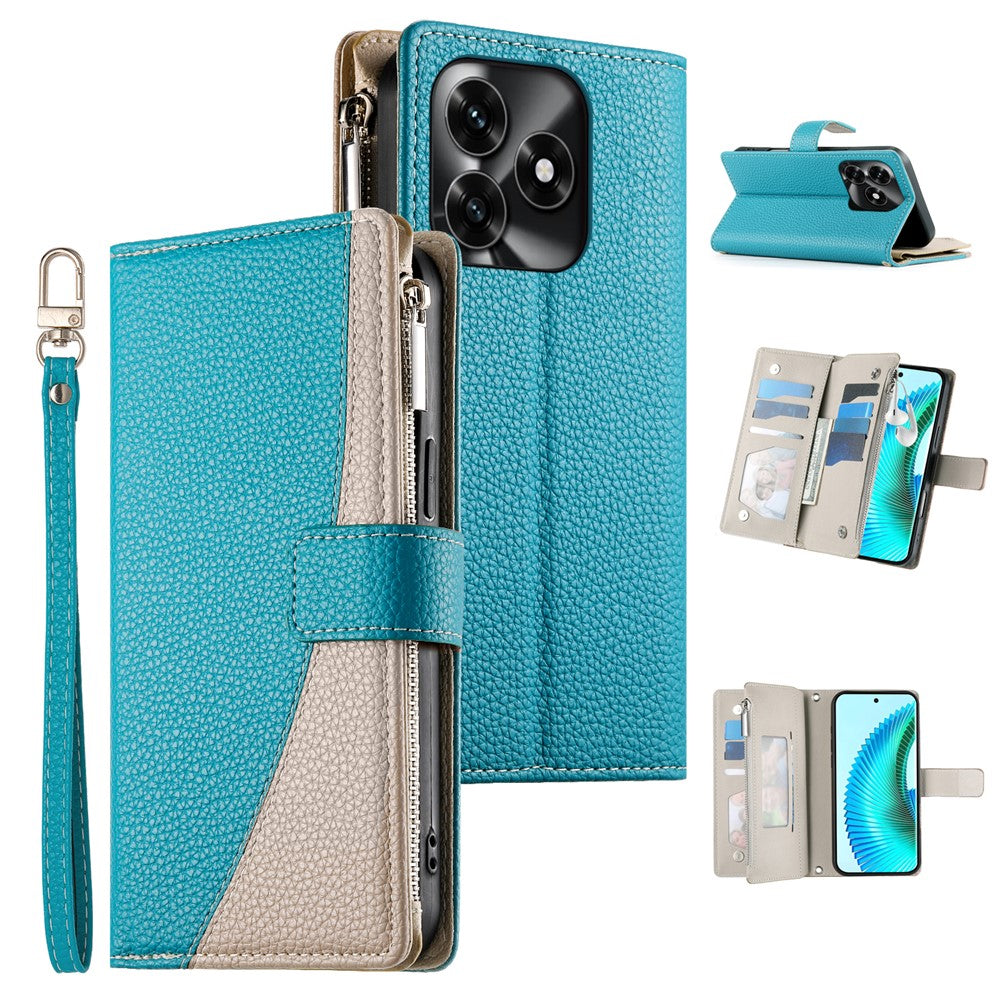 Leather Case For Honor X5c Plus 4G  /  X5c 4G  /  Play10A 4G Zipper Wallet Color Splicing Flip Phone Cover with Straps