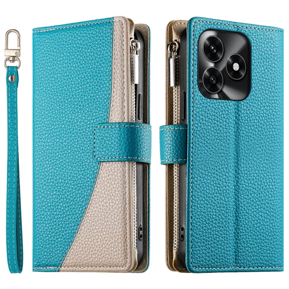 Leather Case For Honor X5c Plus 4G  /  X5c 4G  /  Play10A 4G Zipper Wallet Color Splicing Flip Phone Cover with Straps
