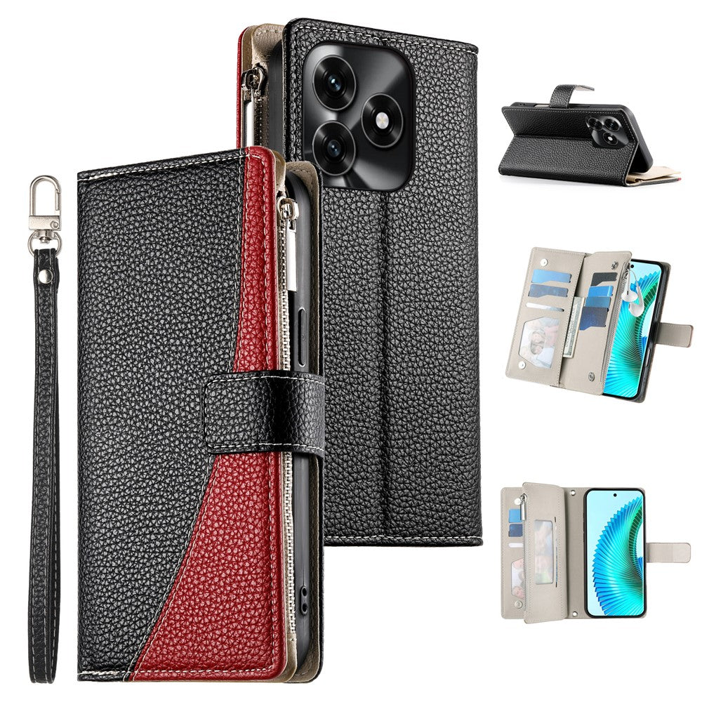 Leather Case For Honor X5c Plus 4G  /  X5c 4G  /  Play10A 4G Zipper Wallet Color Splicing Flip Phone Cover with Straps