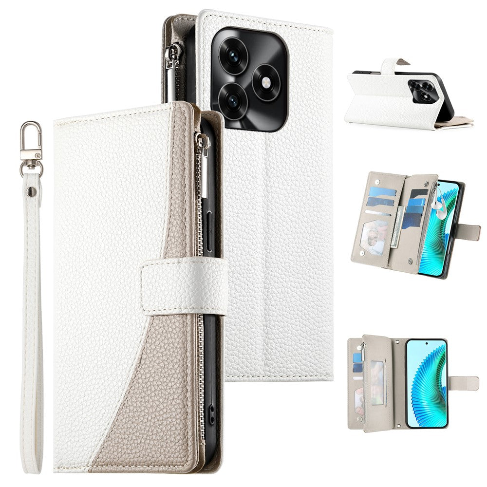 Leather Case For Honor X5c Plus 4G  /  X5c 4G  /  Play10A 4G Zipper Wallet Color Splicing Flip Phone Cover with Straps