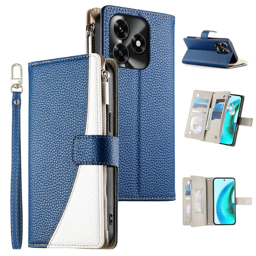 Leather Case For Honor X5c Plus 4G  /  X5c 4G  /  Play10A 4G Zipper Wallet Color Splicing Flip Phone Cover with Straps