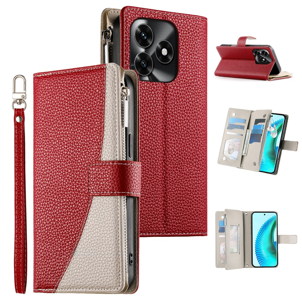 Leather Case For Honor X5c Plus 4G  /  X5c 4G  /  Play10A 4G Zipper Wallet Color Splicing Flip Phone Cover with Straps