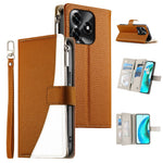 Leather Case For Honor X5c Plus 4G  /  X5c 4G  /  Play10A 4G Zipper Wallet Color Splicing Flip Phone Cover with Straps