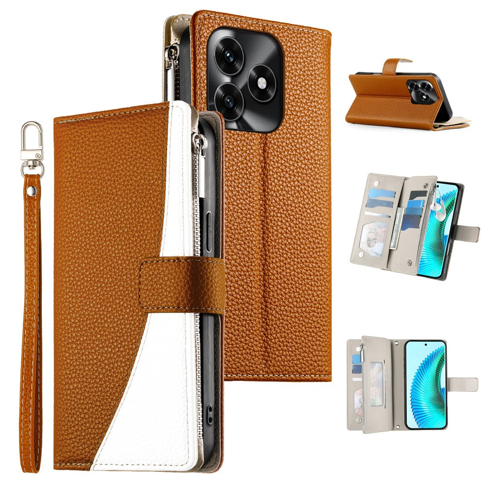 Leather Case For Honor X5c Plus 4G  /  X5c 4G  /  Play10A 4G Zipper Wallet Color Splicing Flip Phone Cover with Straps
