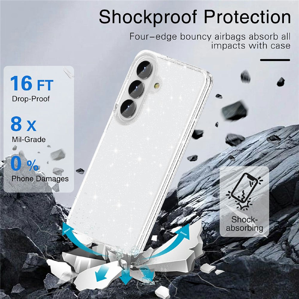 For Samsung Galaxy S26+ Case Sparkly Powder Glitter Shiny Soft TPU + Hard PC Back Cover