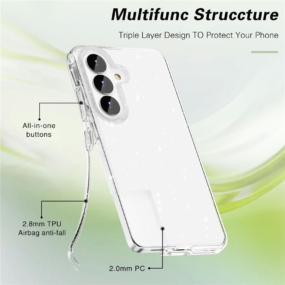 For Samsung Galaxy S26+ Case Sparkly Powder Glitter Shiny Soft TPU + Hard PC Back Cover