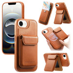 CASENEO For iPhone 17e / 16e Magnetic Case PU Leather PC Phone Cover with Detachable Card Holder Kickstand Compatible with MagSafe