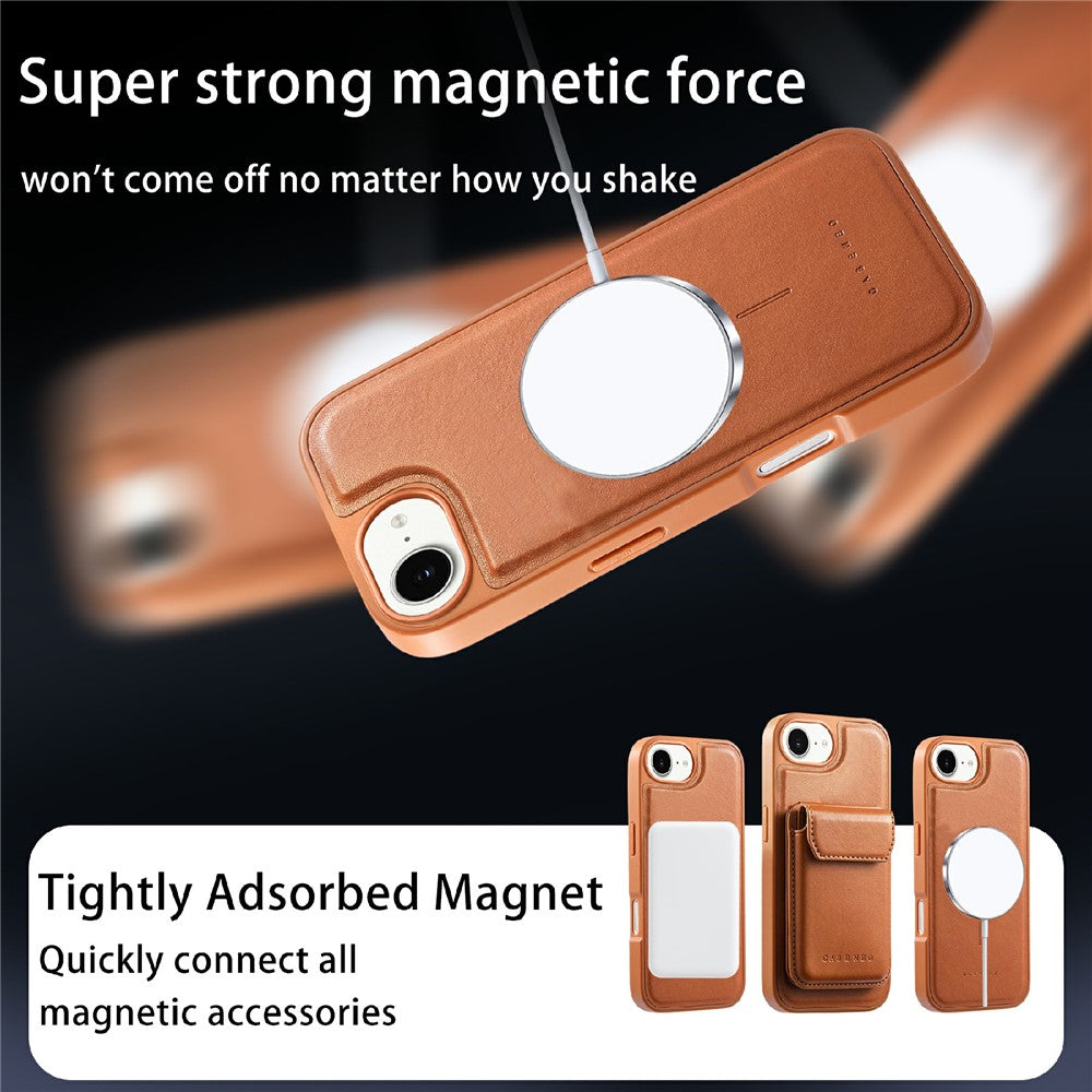 CASENEO For iPhone 17e / 16e Magnetic Case PU Leather PC Phone Cover with Detachable Card Holder Kickstand Compatible with MagSafe