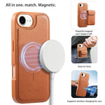 CASENEO For iPhone 17e / 16e Magnetic Case PU Leather PC Phone Cover with Detachable Card Holder Kickstand Compatible with MagSafe