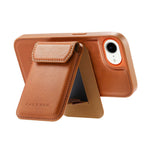 CASENEO For iPhone 17e / 16e Magnetic Case PU Leather PC Phone Cover with Detachable Card Holder Kickstand Compatible with MagSafe