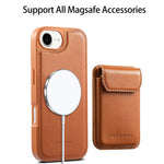 CASENEO For iPhone 17e / 16e Magnetic Case PU Leather PC Phone Cover with Detachable Card Holder Kickstand Compatible with MagSafe