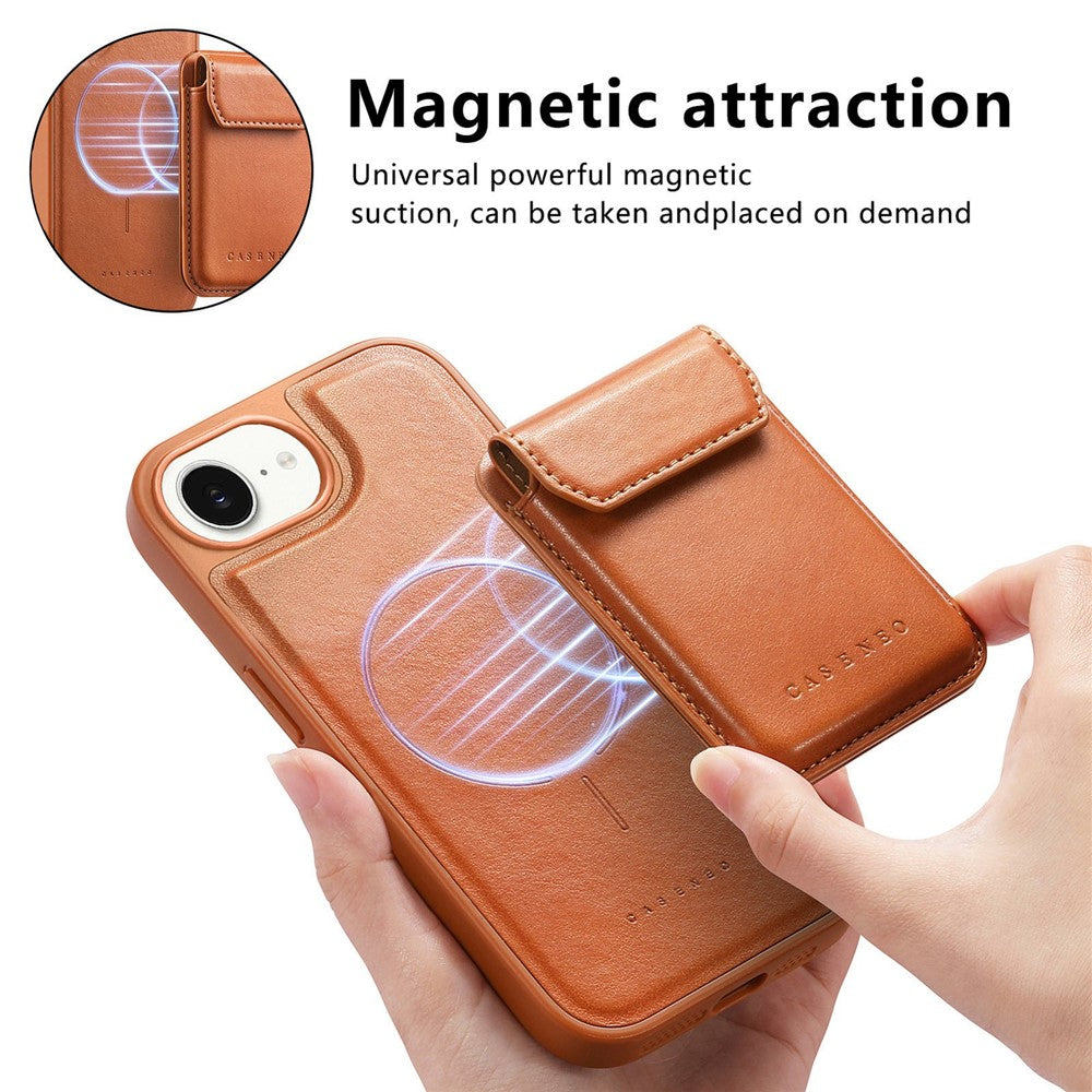 CASENEO For iPhone 17e / 16e Magnetic Case PU Leather PC Phone Cover with Detachable Card Holder Kickstand Compatible with MagSafe