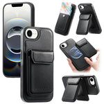 CASENEO For iPhone 17e / 16e Magnetic Case PU Leather PC Phone Cover with Detachable Card Holder Kickstand Compatible with MagSafe