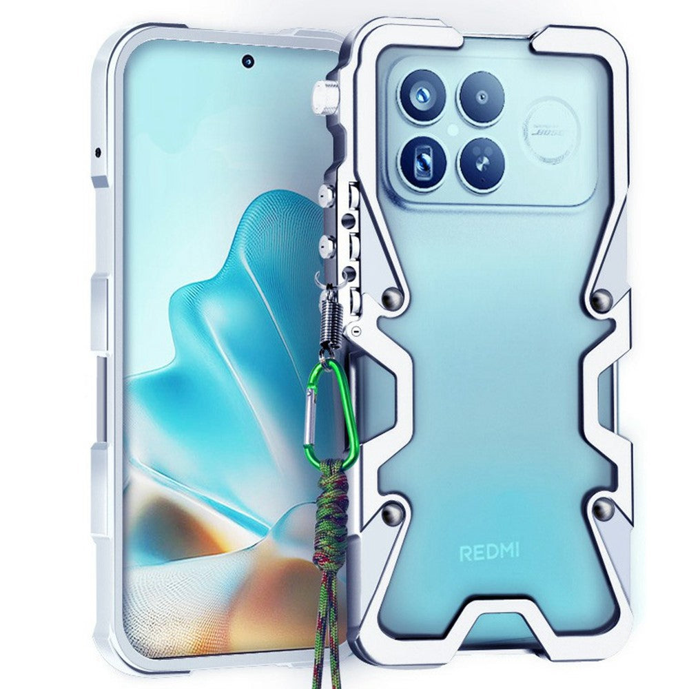 Stötfångarskal till Xiaomi Poco F8 Ultra / Redmi K90 Pro Max 5G i aluminiumlegering med metall och rem