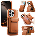 CASENEO For iPhone 16 Pro Max Magnetic Case PU Leather PC Phone Cover with Detachable Card Holder Kickstand Compatible with MagSafe