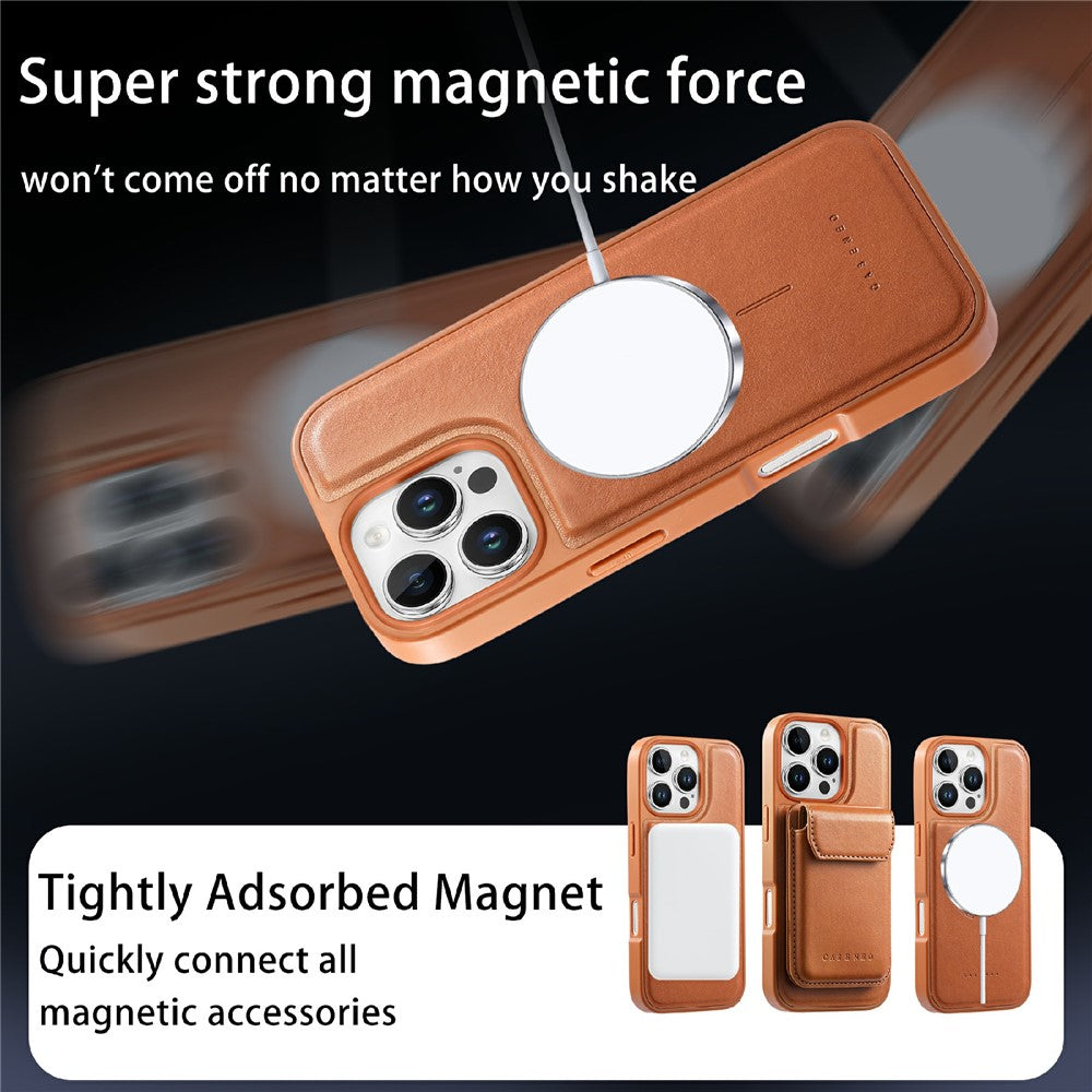 CASENEO For iPhone 16 Pro Max Magnetic Case PU Leather PC Phone Cover with Detachable Card Holder Kickstand Compatible with MagSafe