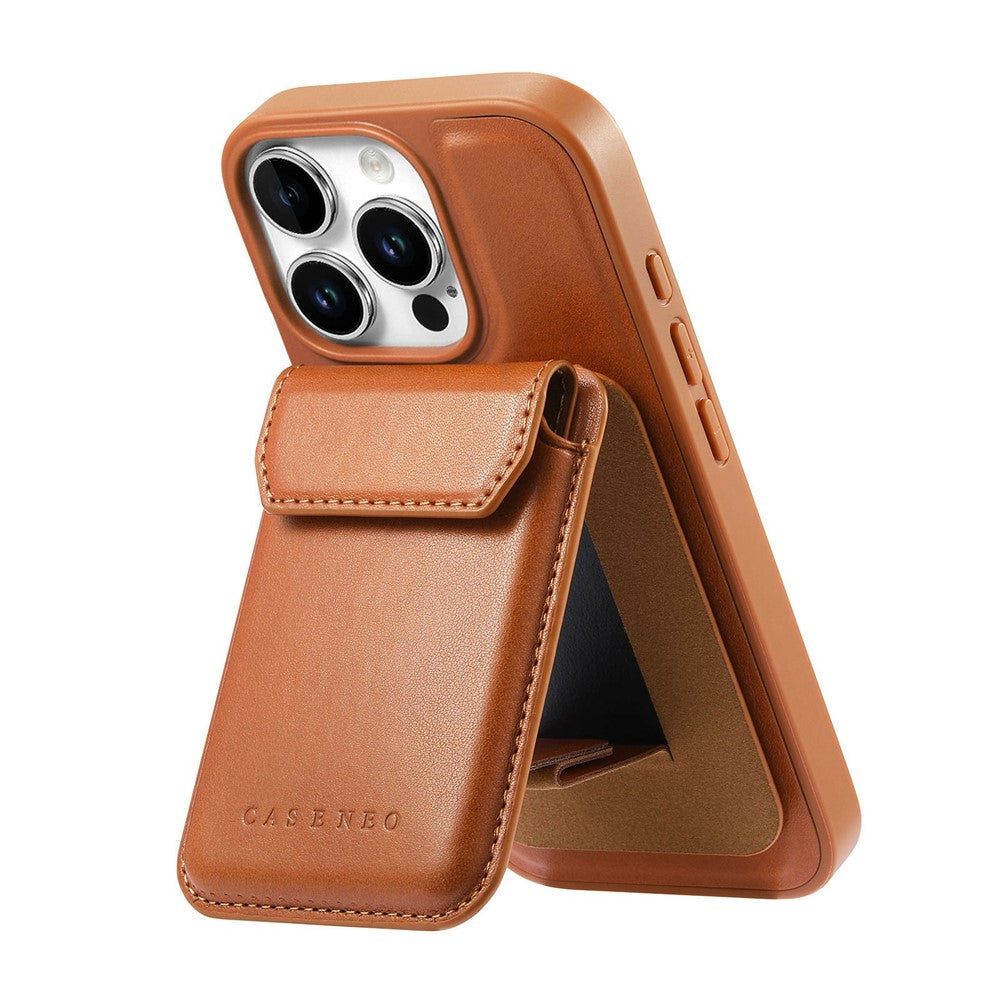 CASENEO For iPhone 16 Pro Max Magnetic Case PU Leather PC Phone Cover with Detachable Card Holder Kickstand Compatible with MagSafe