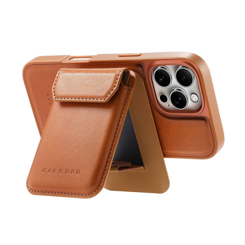 CASENEO For iPhone 16 Pro Max Magnetic Case PU Leather PC Phone Cover with Detachable Card Holder Kickstand Compatible with MagSafe