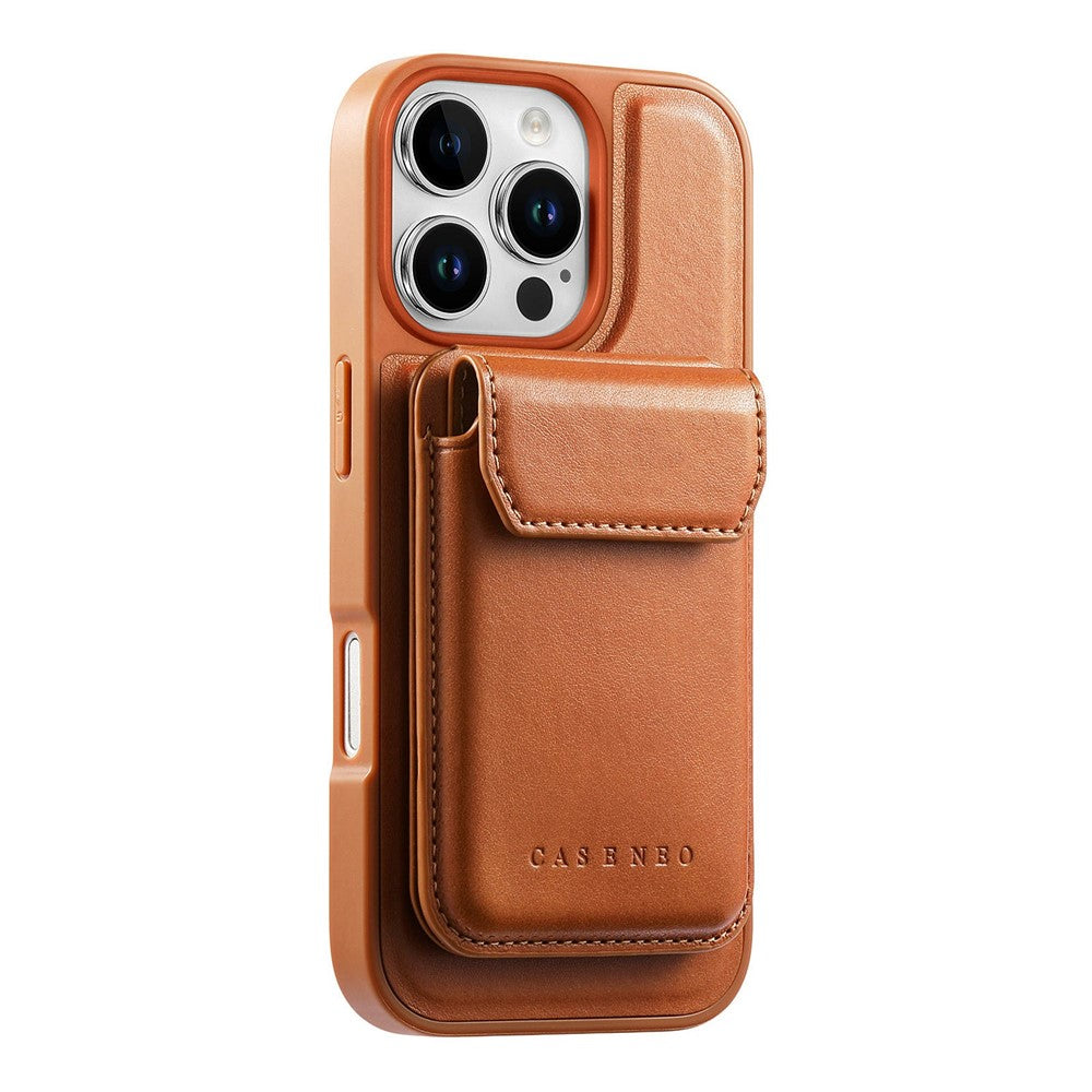 CASENEO For iPhone 16 Pro Max Magnetic Case PU Leather PC Phone Cover with Detachable Card Holder Kickstand Compatible with MagSafe