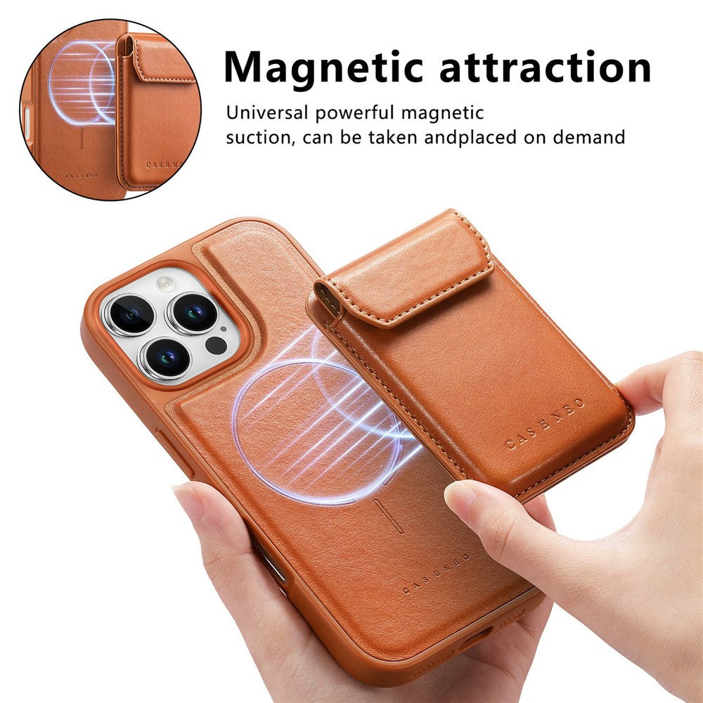CASENEO For iPhone 16 Pro Max Magnetic Case PU Leather PC Phone Cover with Detachable Card Holder Kickstand Compatible with MagSafe