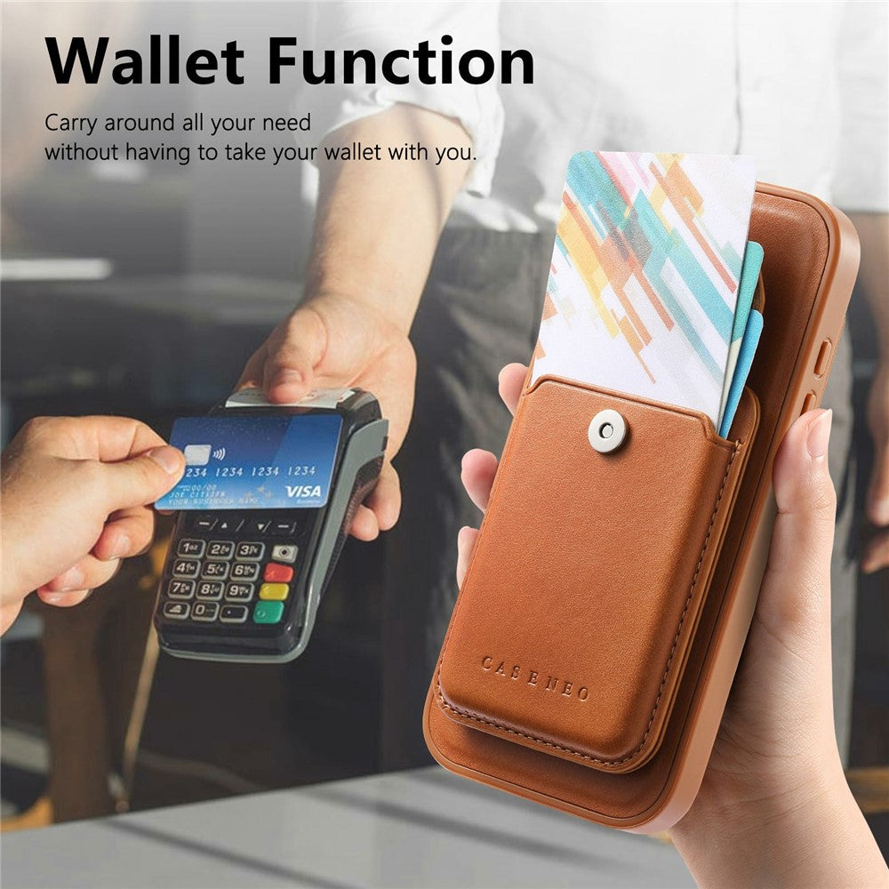 CASENEO For iPhone 16 Pro Max Magnetic Case PU Leather PC Phone Cover with Detachable Card Holder Kickstand Compatible with MagSafe