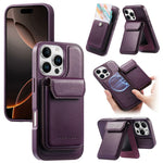 CASENEO For iPhone 16 Pro Max Magnetic Case PU Leather PC Phone Cover with Detachable Card Holder Kickstand Compatible with MagSafe